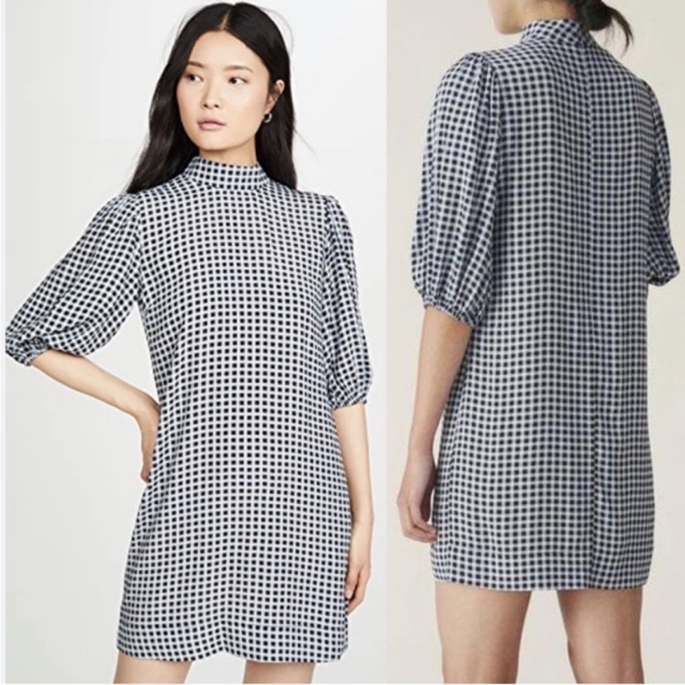 GANNI GINGHAM MINI DRESS w Puff Sleeve Detail - size 38 Preppy Punk